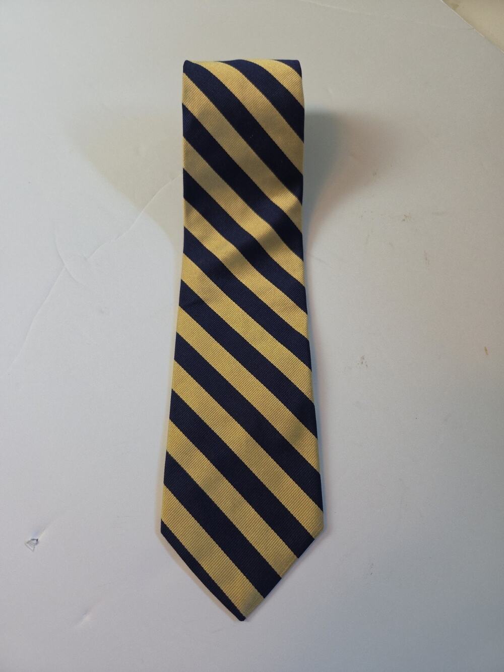 Vintage Brooks Brothers "346" Pure Silk Gold Navy Striped Classic Necktie USA